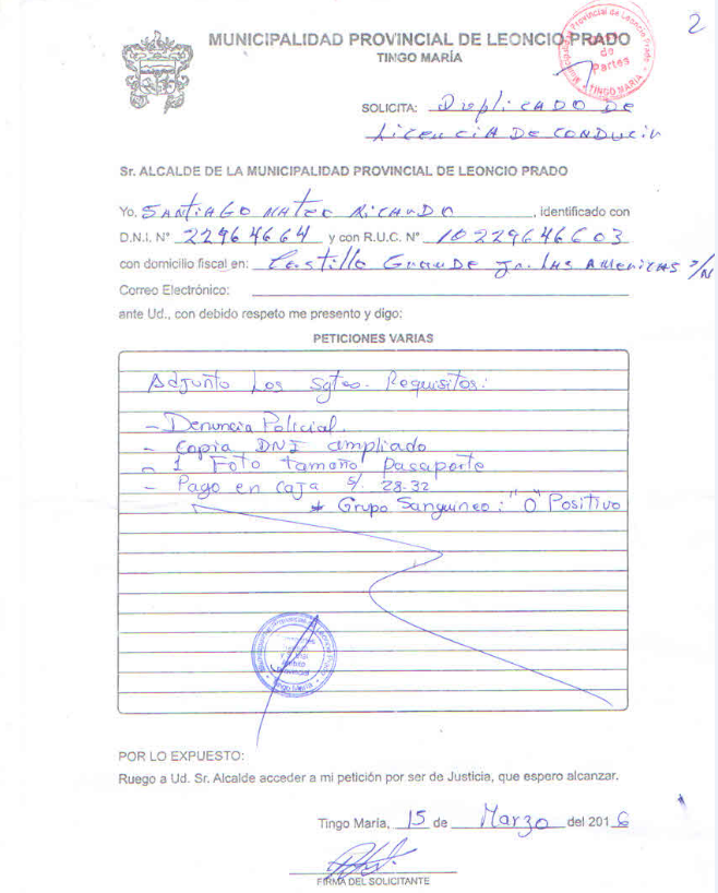 Licencias de Conducir Municipalidad Provincial de Leoncio Prado Tingo María