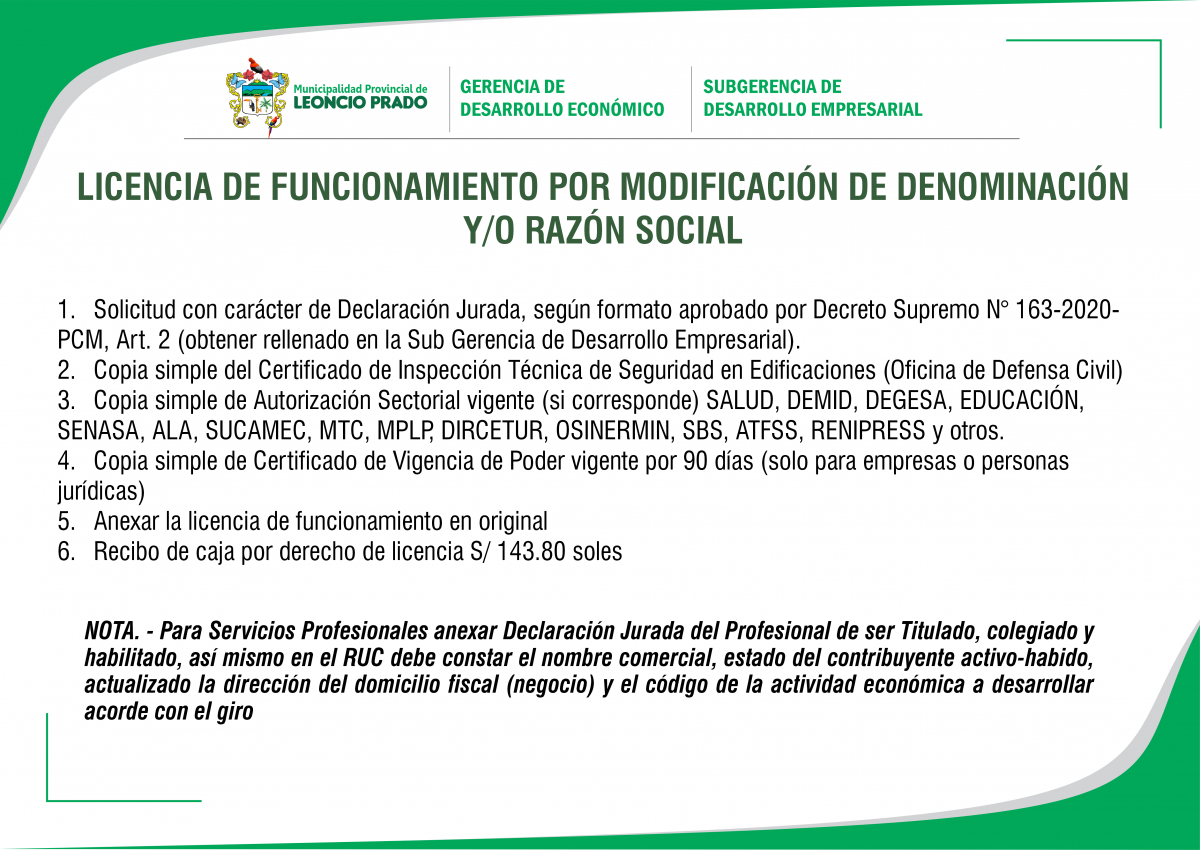 LICENCIA DE FUNCIONAMIENTO Municipalidad Provincial de Leoncio Prado Tingo María