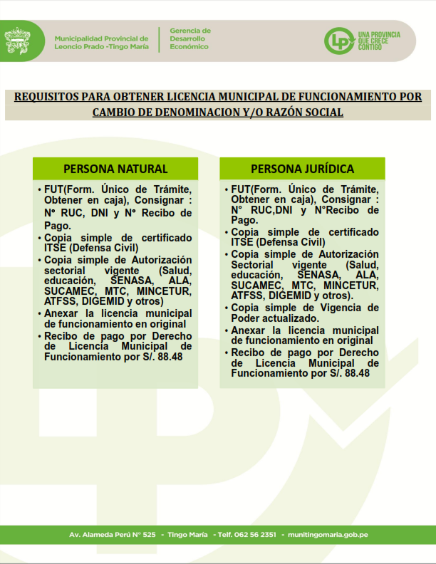 Licencia De Funcionamiento Municipalidad Provincial De Leoncio Prado Tingo Mar A